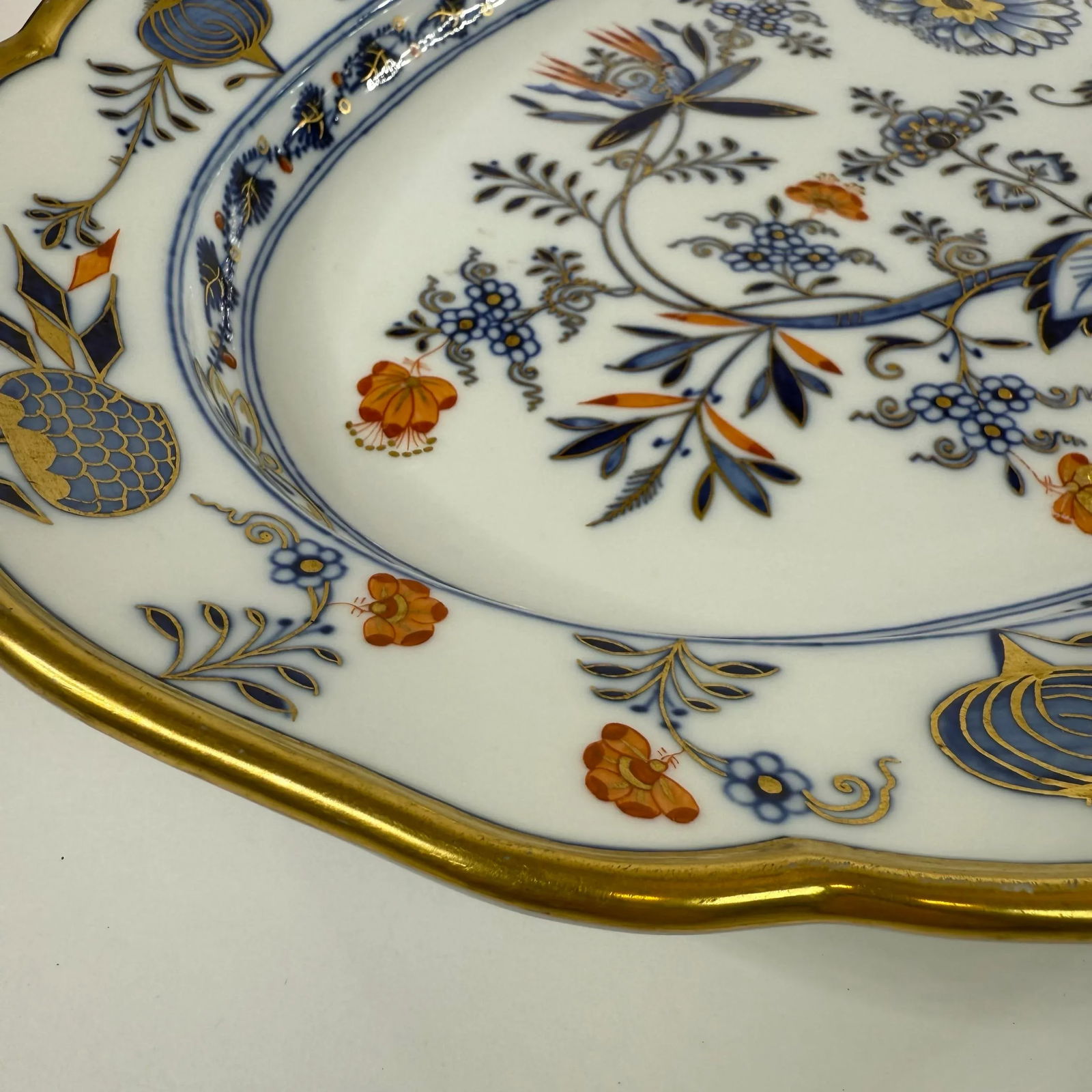 Antique Meissen Blue Onion Rich Gilded Large 18" Scalloped Platter - 5