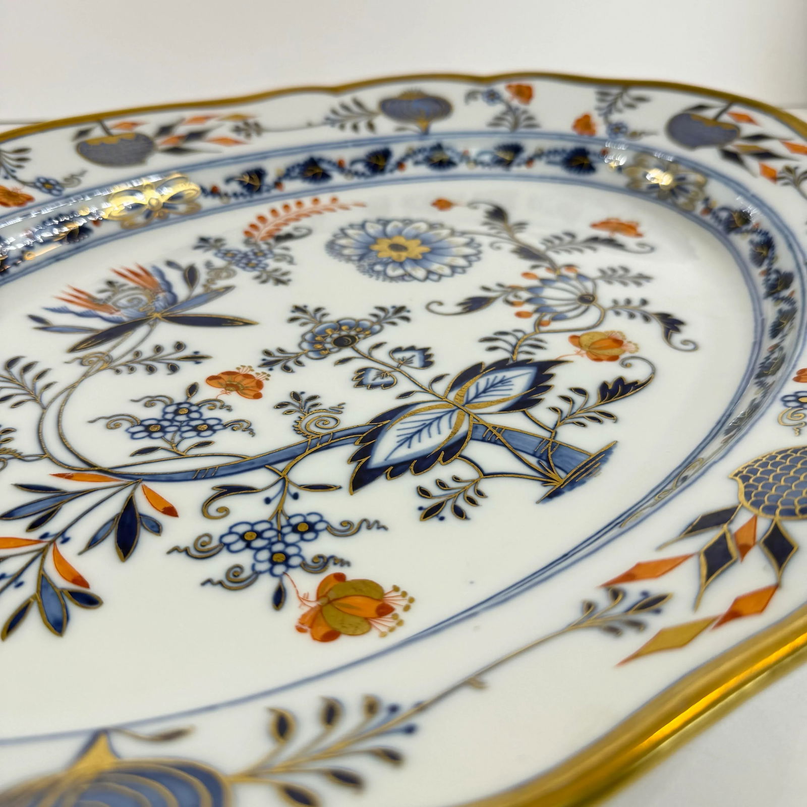 Antique Meissen Blue Onion Rich Gilded Large 18" Scalloped Platter - 6