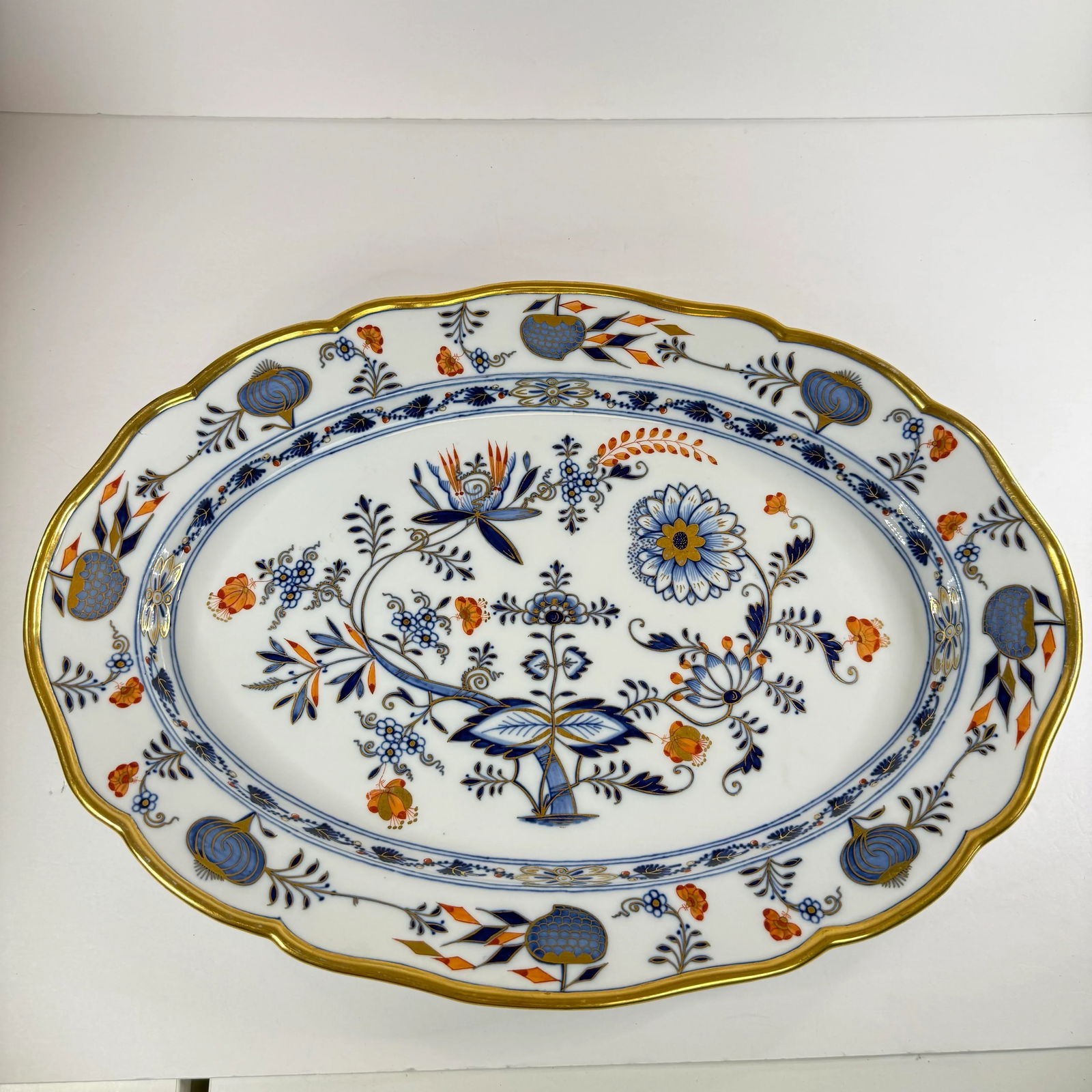 Antique Meissen Blue Onion Rich Gilded Large 18" Scalloped Platter - 7