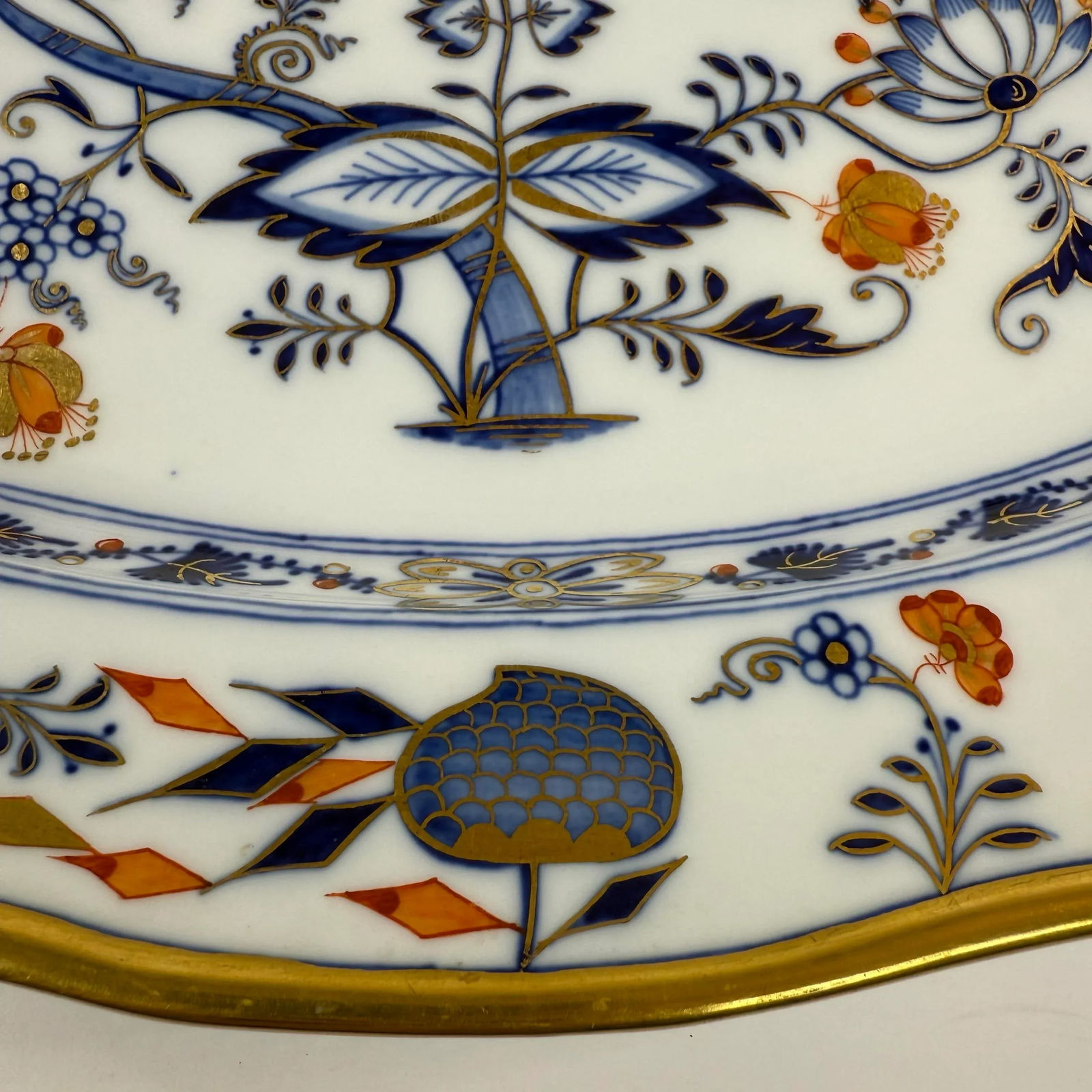 Antique Meissen Blue Onion Rich Gilded Large 18" Scalloped Platter - 8
