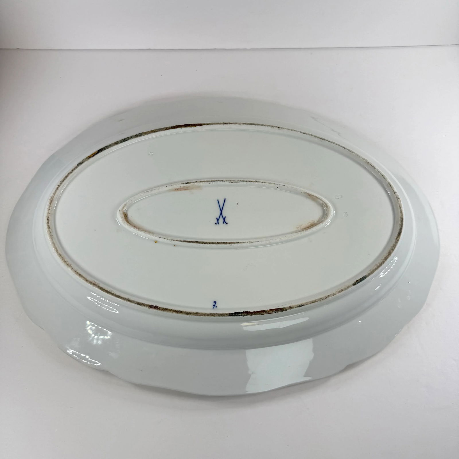 Antique Meissen Blue Onion Rich Gilded Large 18" Scalloped Platter - 9