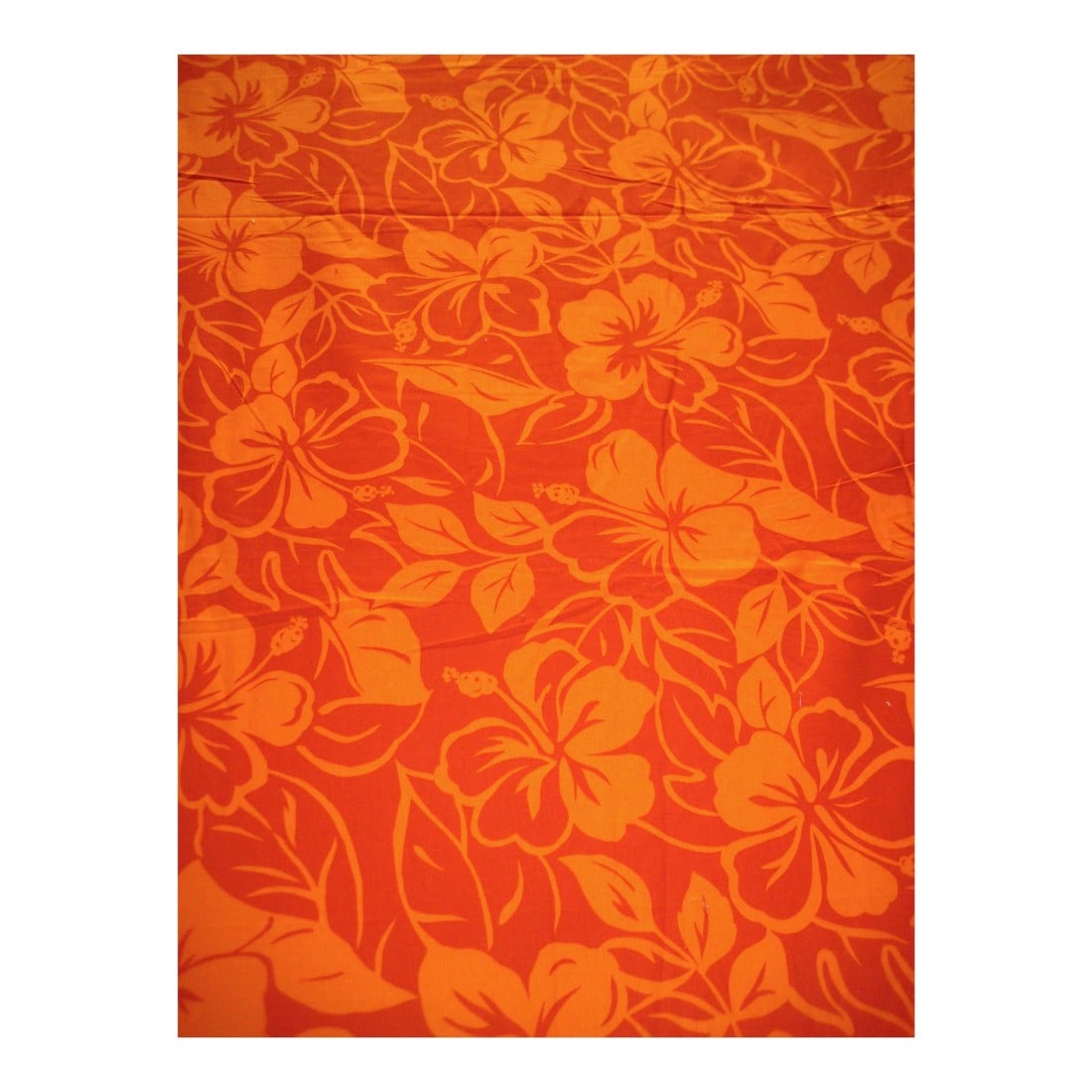 Mid Century Modern French Orange Hibiscus Tahitian Textile- Over 21 Yards: Strong in style and in color this beautiful textile present a lovely floral design with a mix of realism and abstract , showing Hibiscus flowers and leaves , this kind of subject was very popular in