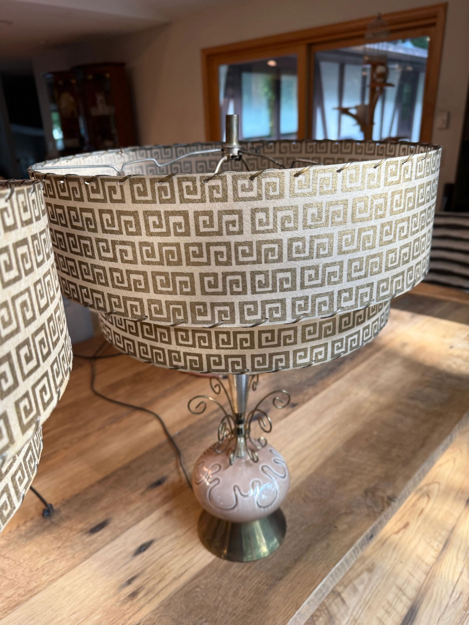 Two-Tier Fiberglass Lampshade With Greek Key Pattern -a Pair - 13