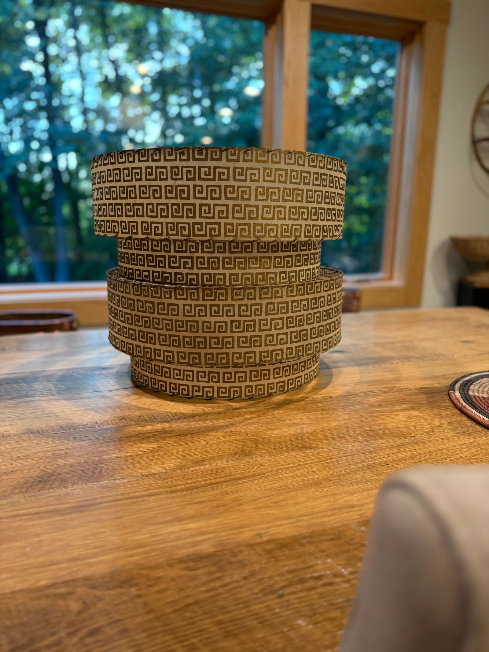 Two-Tier Fiberglass Lampshade With Greek Key Pattern -a Pair - 16