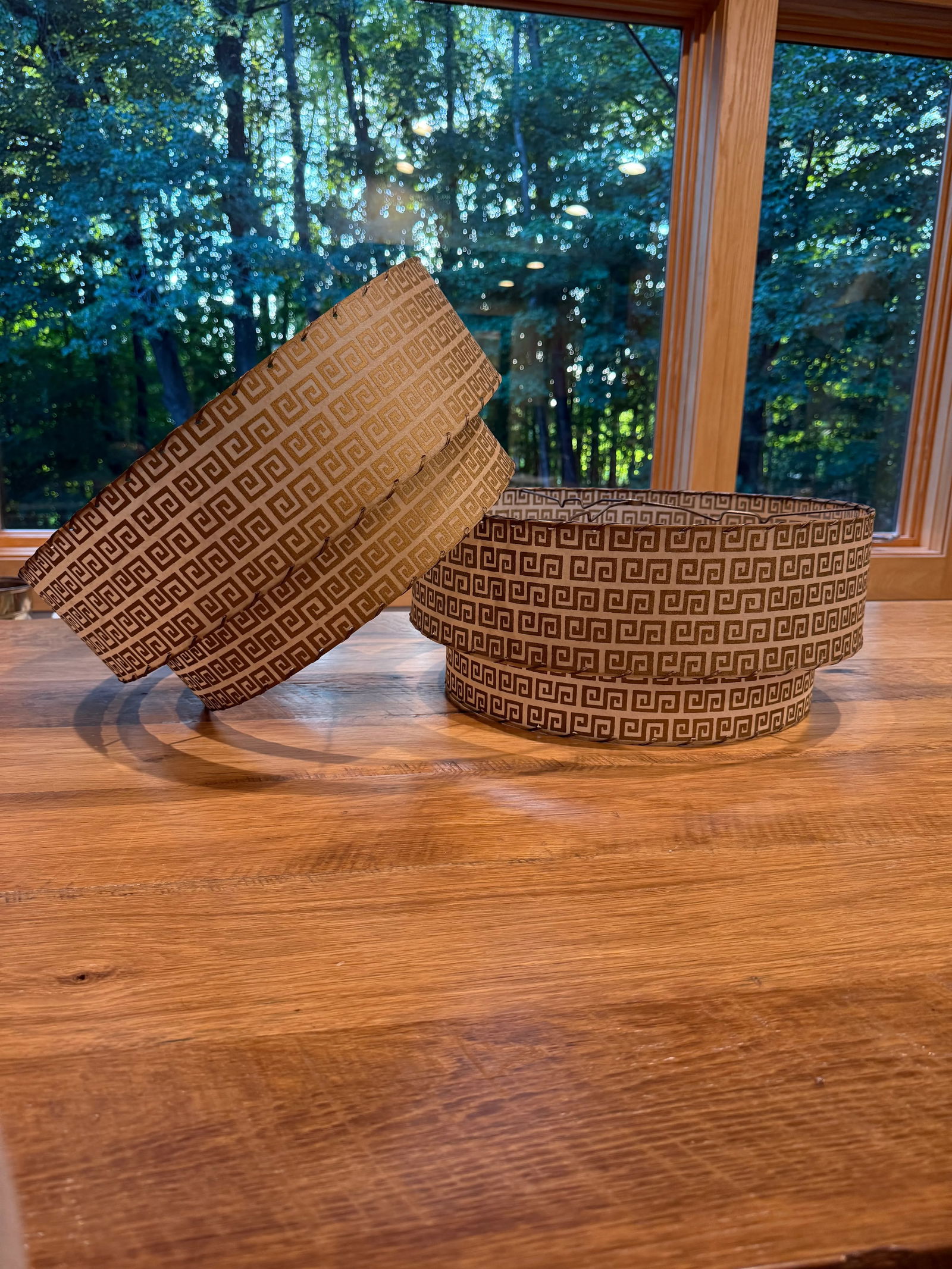 Two-Tier Fiberglass Lampshade With Greek Key Pattern -a Pair - 17