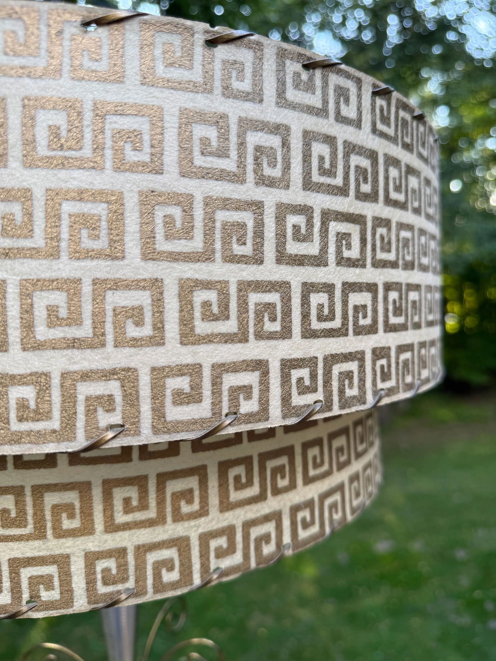 Two-Tier Fiberglass Lampshade With Greek Key Pattern -a Pair - 2