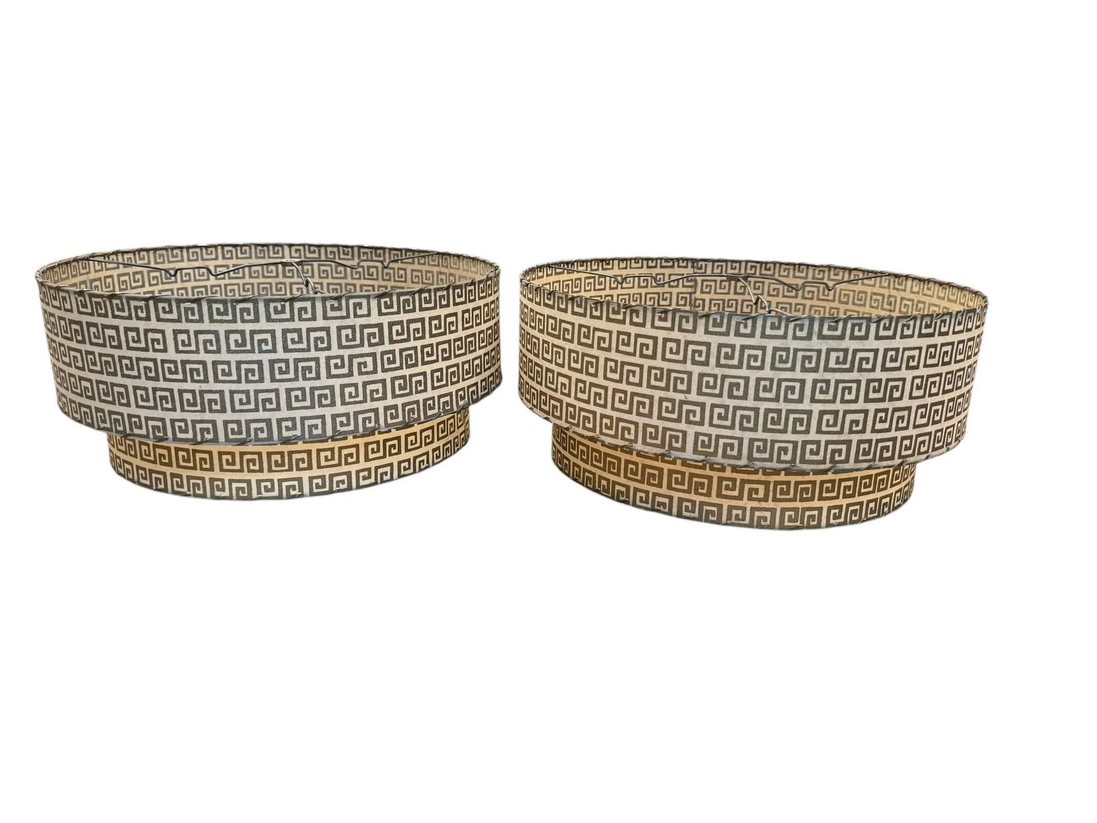 Two-Tier Fiberglass Lampshade With Greek Key Pattern -a Pair - 3