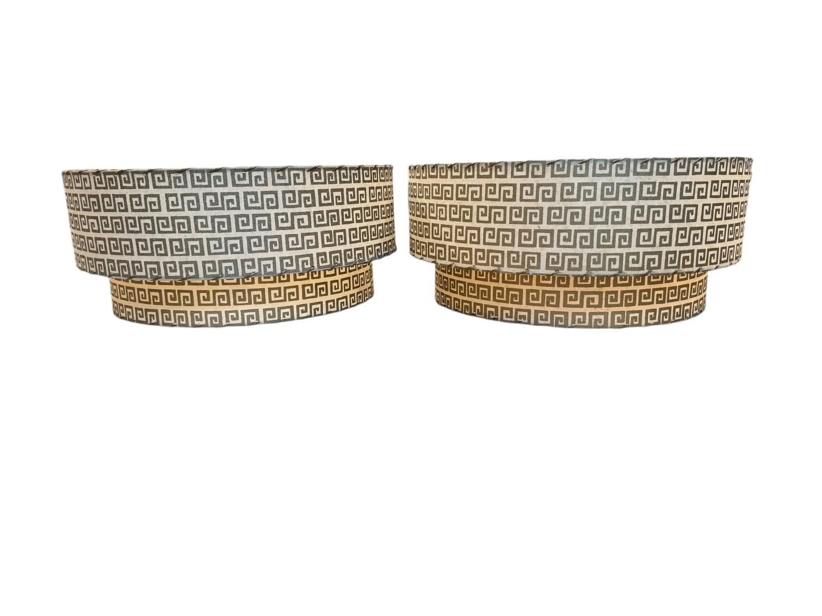 Two-Tier Fiberglass Lampshade With Greek Key Pattern -a Pair - 7