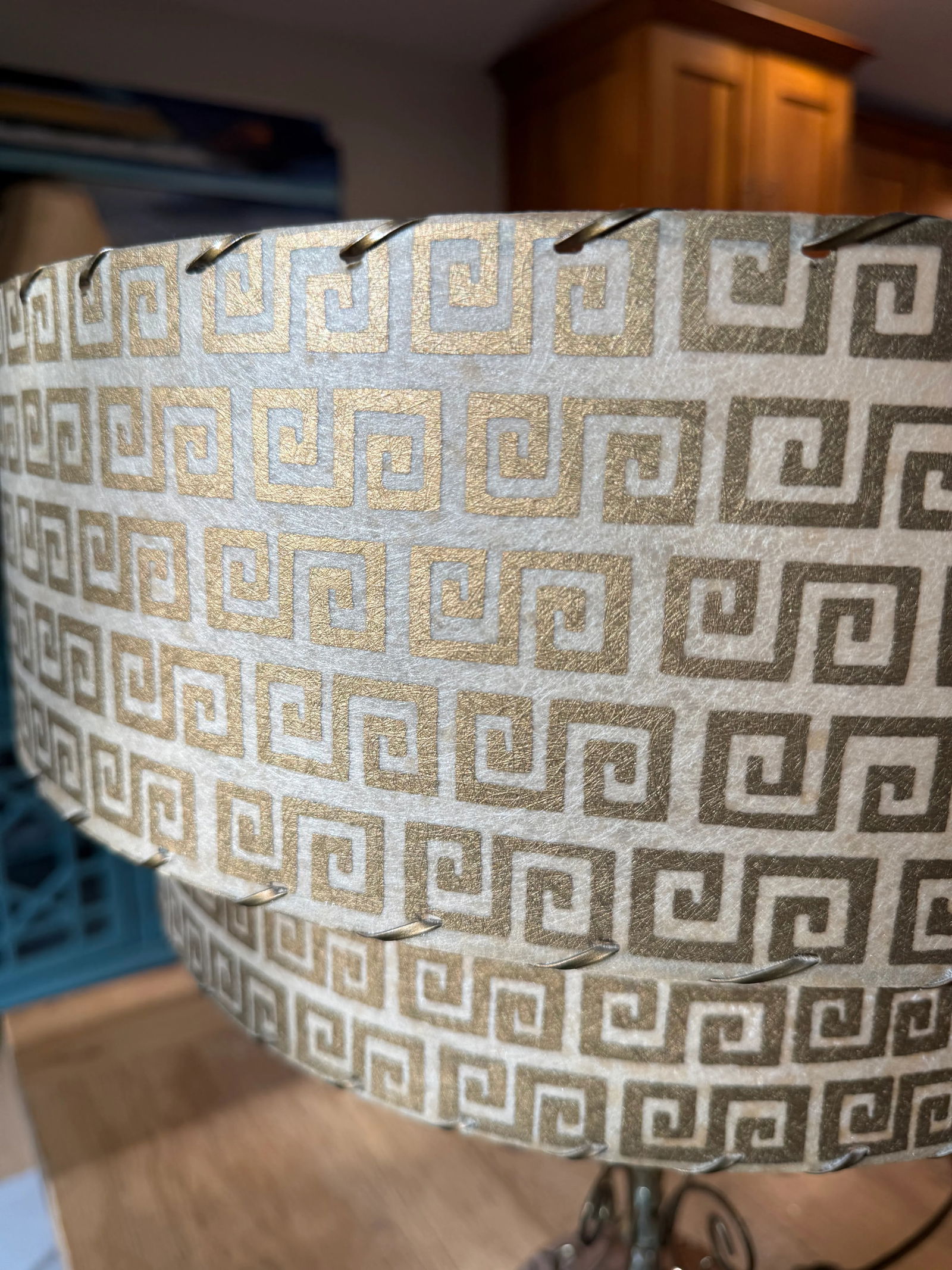 Two-Tier Fiberglass Lampshade With Greek Key Pattern -a Pair - 8