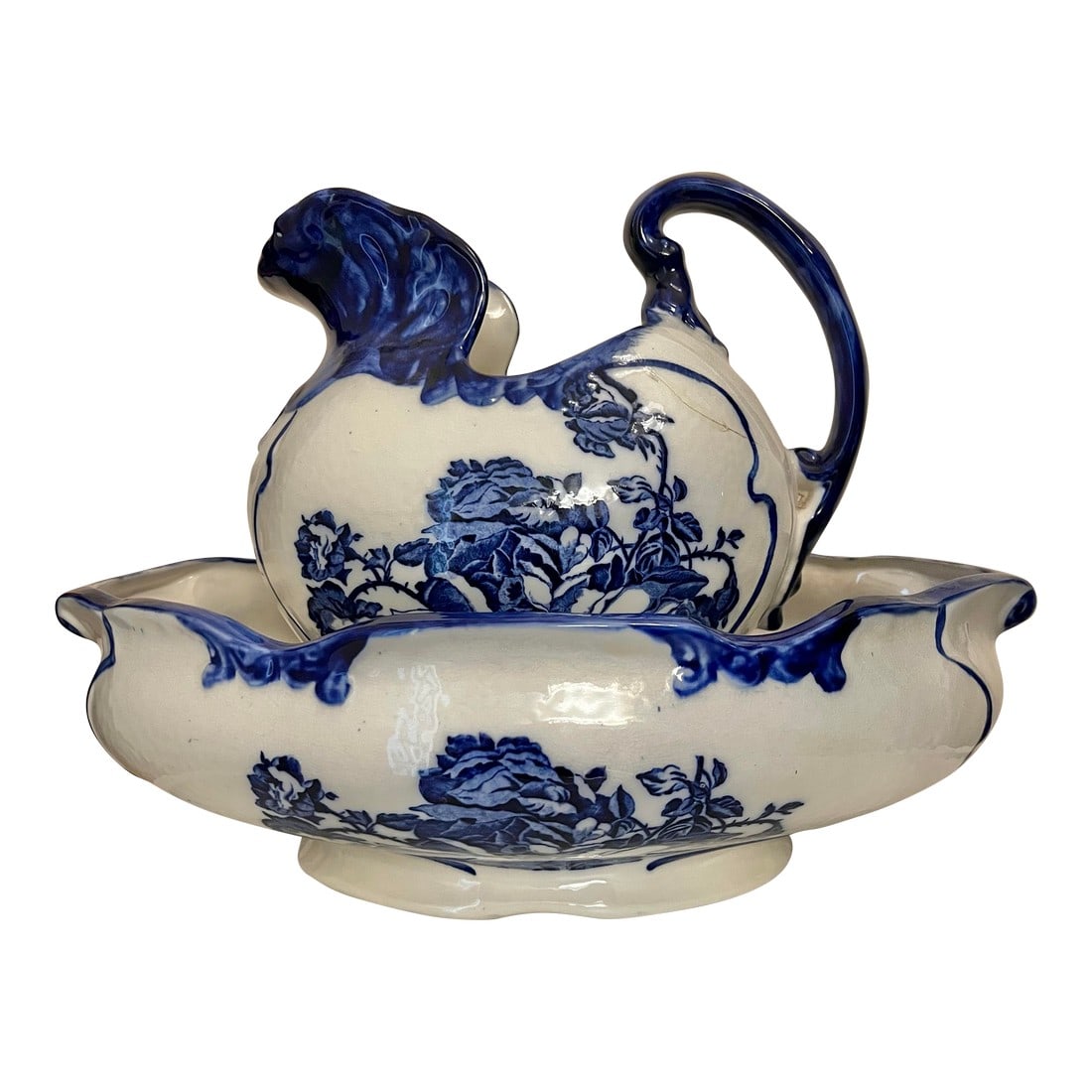 Antique Pitcher & Wash Basin Bowl Ironstone Staffordshire Set of 2 (1 of 12)