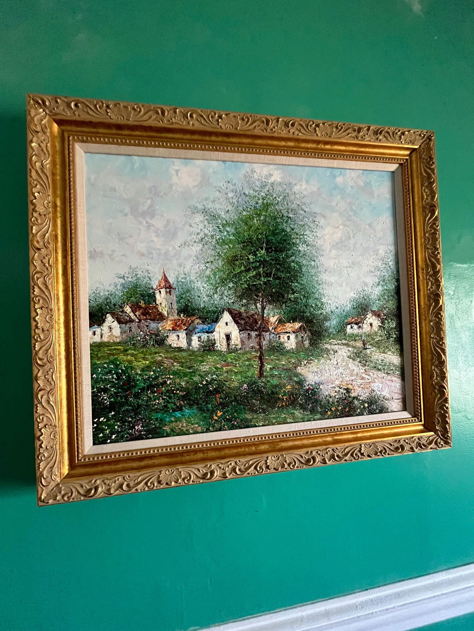 Mid-Century German Village Landscape "” Signed Oil on Canvas by Theo Rauscher, C. 1957 - 2