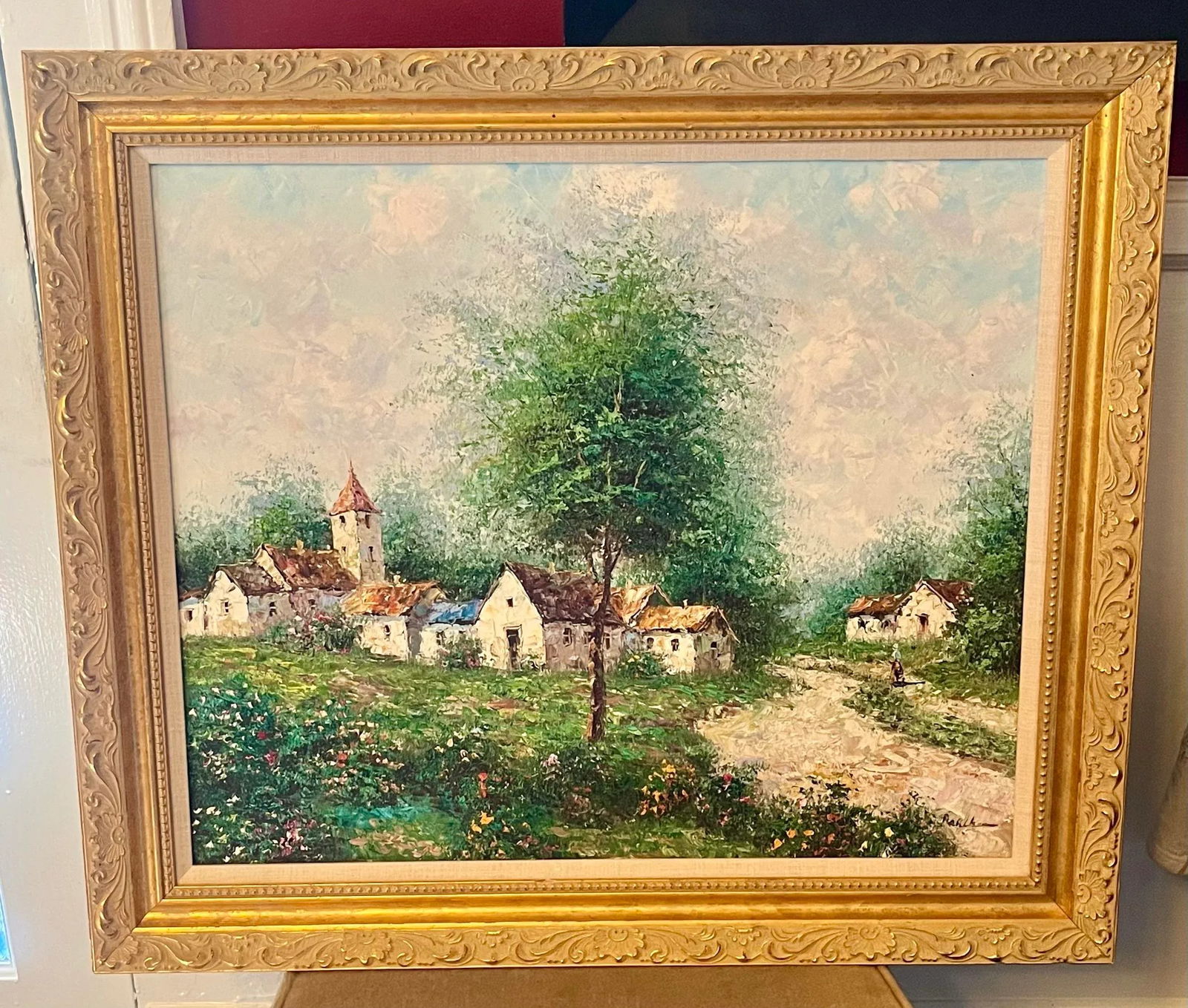 Mid-Century German Village Landscape "” Signed Oil on Canvas by Theo Rauscher, C. 1957 - 8