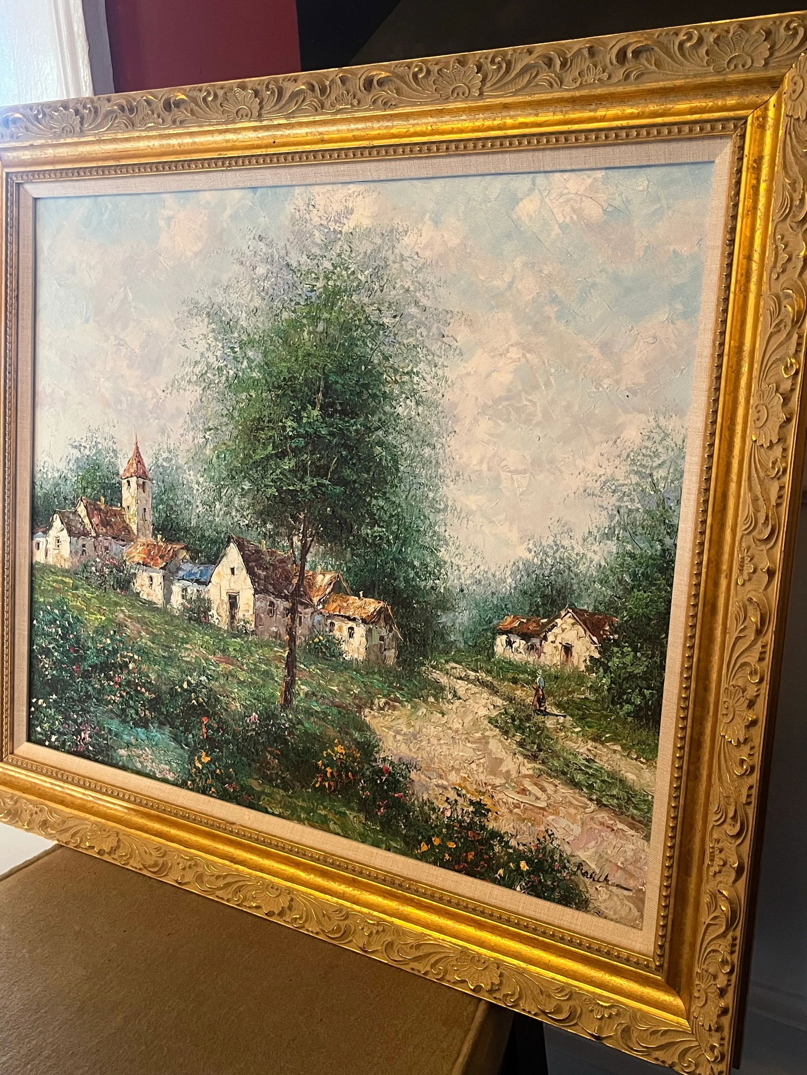 Mid-Century German Village Landscape "” Signed Oil on Canvas by Theo Rauscher, C. 1957 - 9