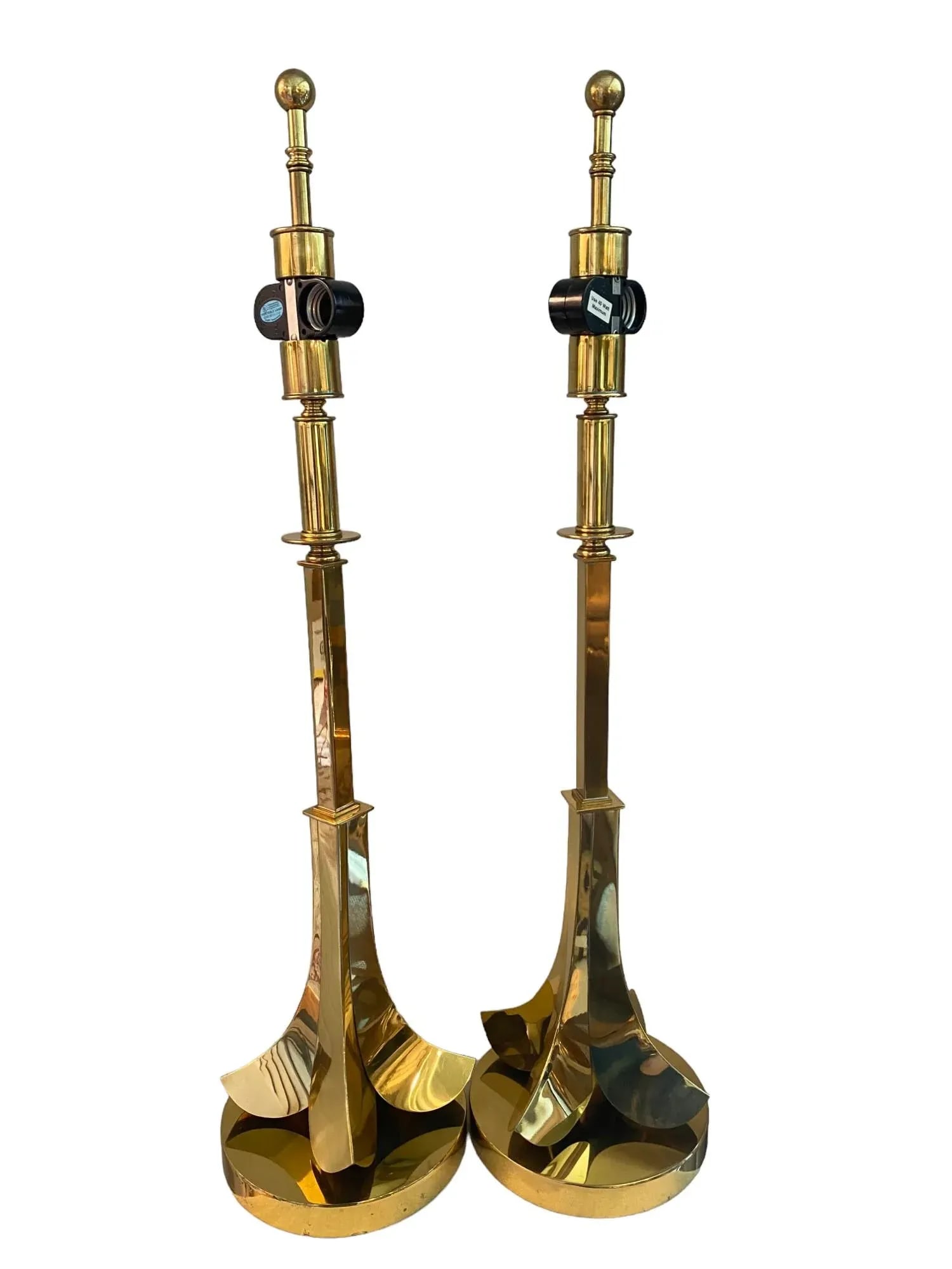 Late 20th Century Hart Associates Brass Upside Down Palm Tree Lamps With Black Shades - Set of 2 - 2