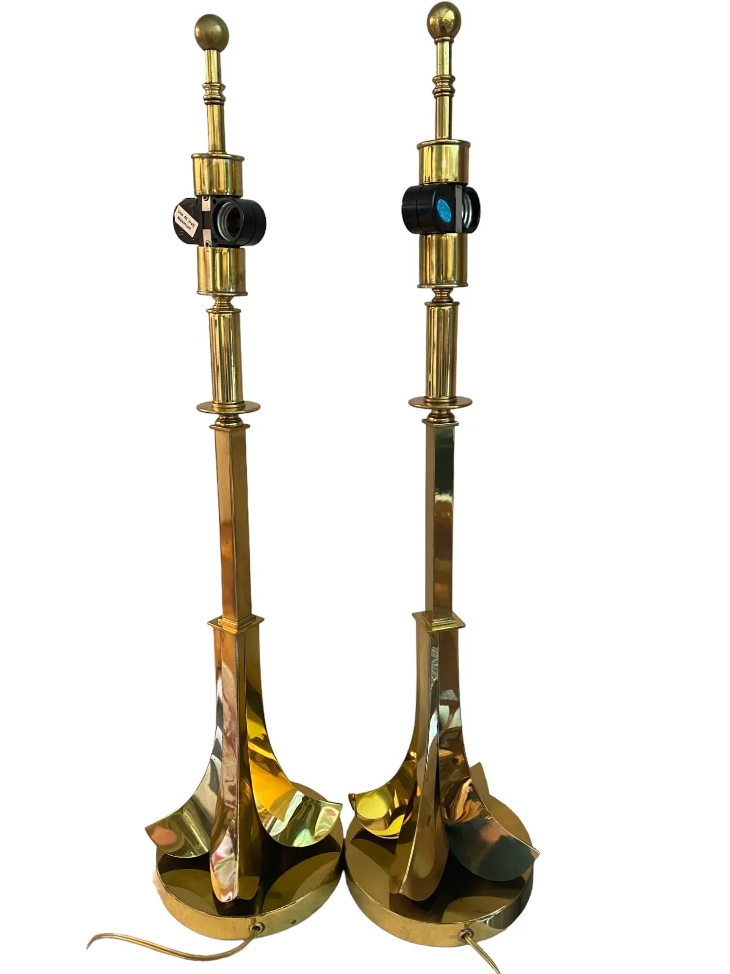 Late 20th Century Hart Associates Brass Upside Down Palm Tree Lamps With Black Shades - Set of 2 - 3