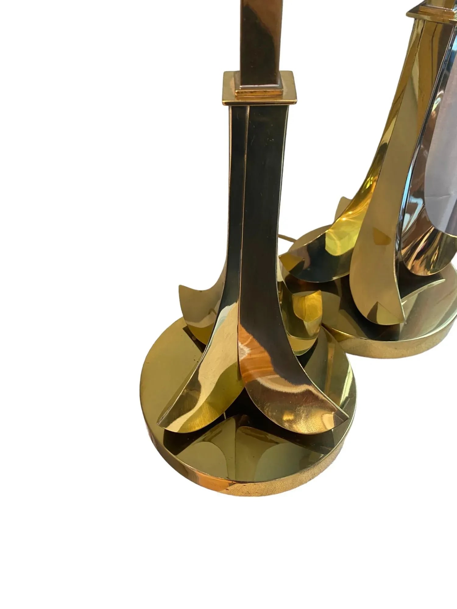 Late 20th Century Hart Associates Brass Upside Down Palm Tree Lamps With Black Shades - Set of 2 - 5