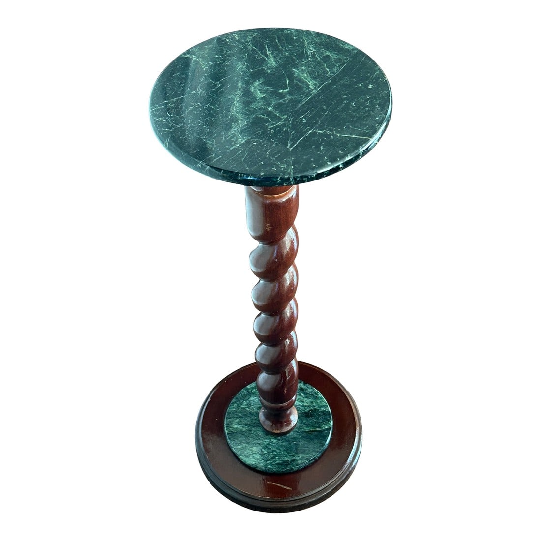 Vintage Marble Top Pedestal or Plant Stand Barley Twist Mahogany Base, Jacobean Style (1 of 12)