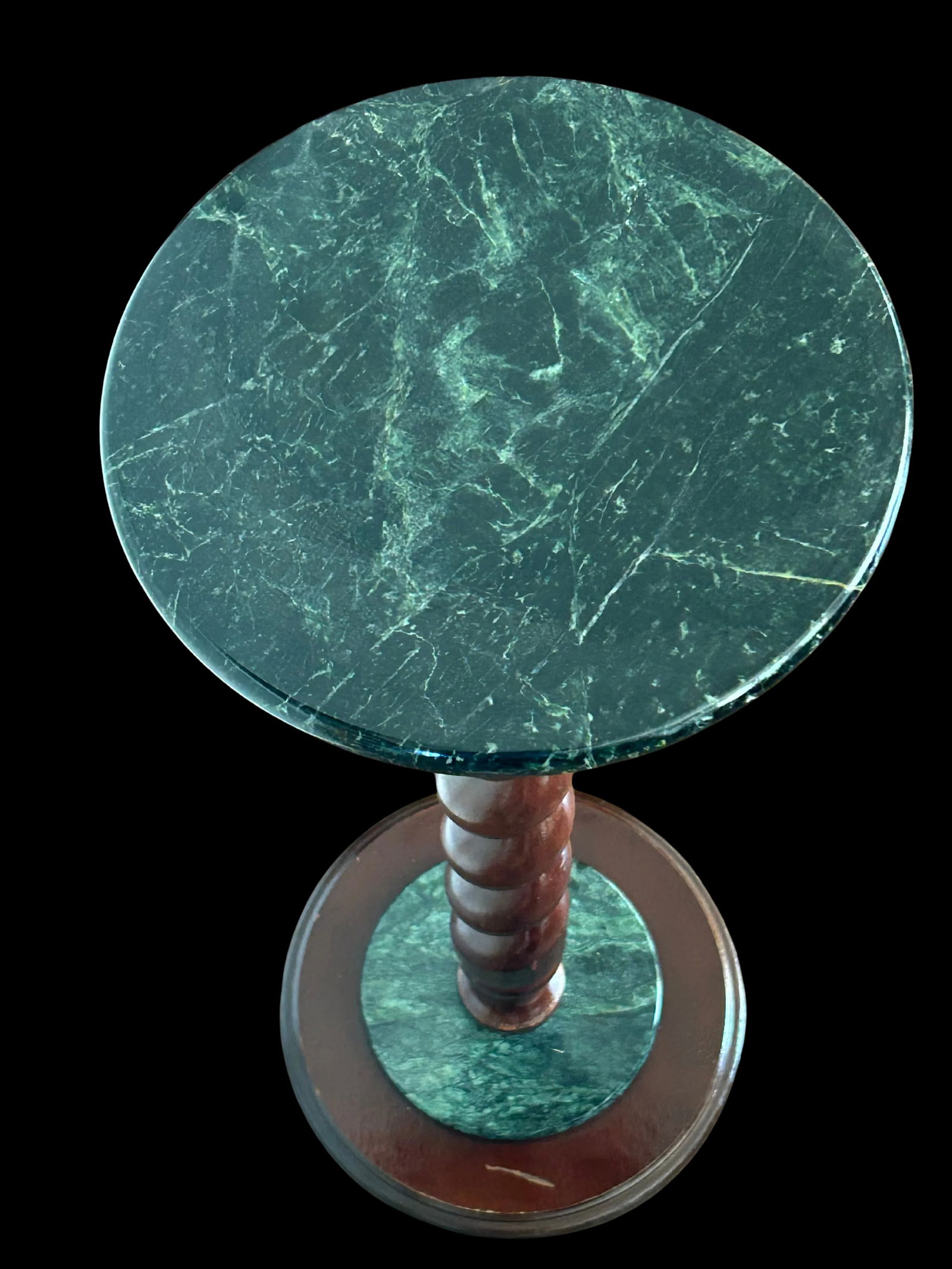 Vintage Marble Top Pedestal or Plant Stand Barley Twist Mahogany Base, Jacobean Style - 3