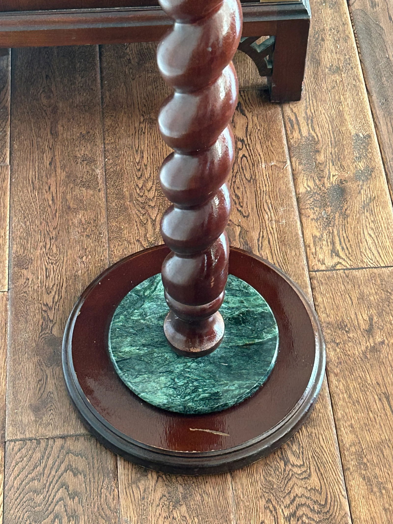 Vintage Marble Top Pedestal or Plant Stand Barley Twist Mahogany Base, Jacobean Style - 9