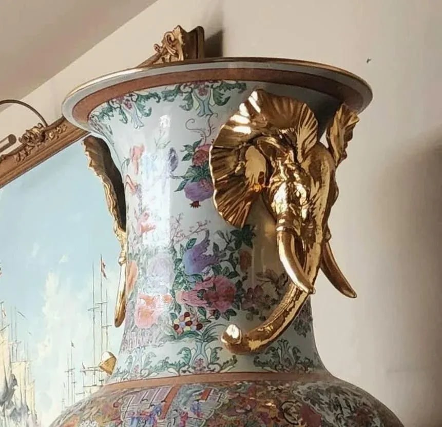 Pair of Monumental Mid-20th Century Chinese Famille Rose Palace Vases - 11