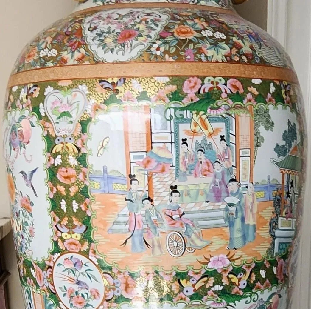 Pair of Monumental Mid-20th Century Chinese Famille Rose Palace Vases - 14