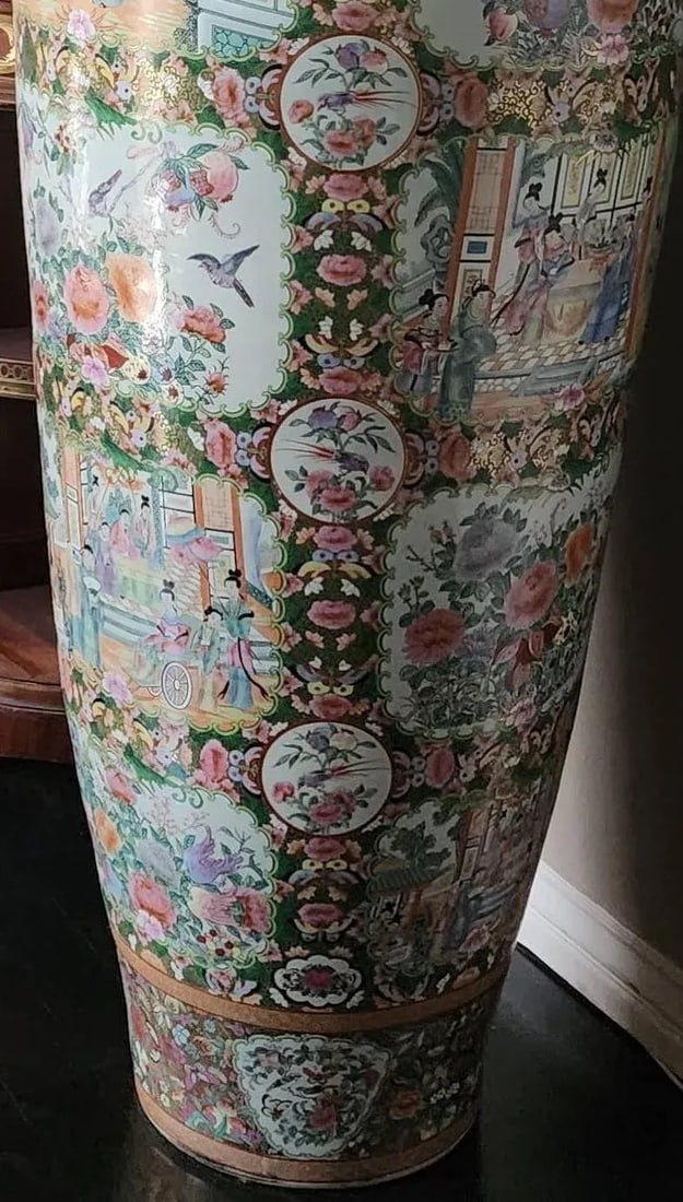 Pair of Monumental Mid-20th Century Chinese Famille Rose Palace Vases - 15