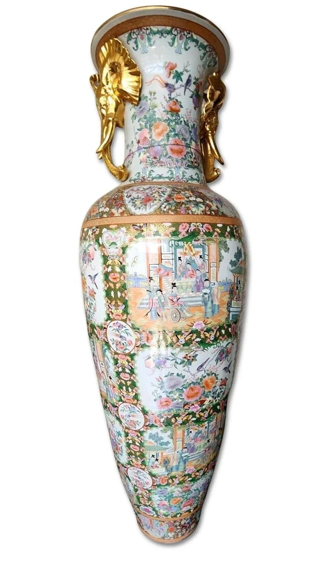 Pair of Monumental Mid-20th Century Chinese Famille Rose Palace Vases - 5