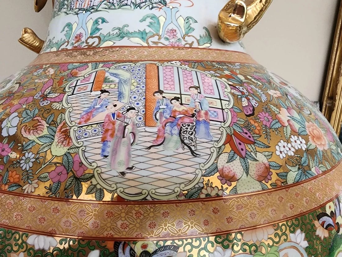 Pair of Monumental Mid-20th Century Chinese Famille Rose Palace Vases - 7