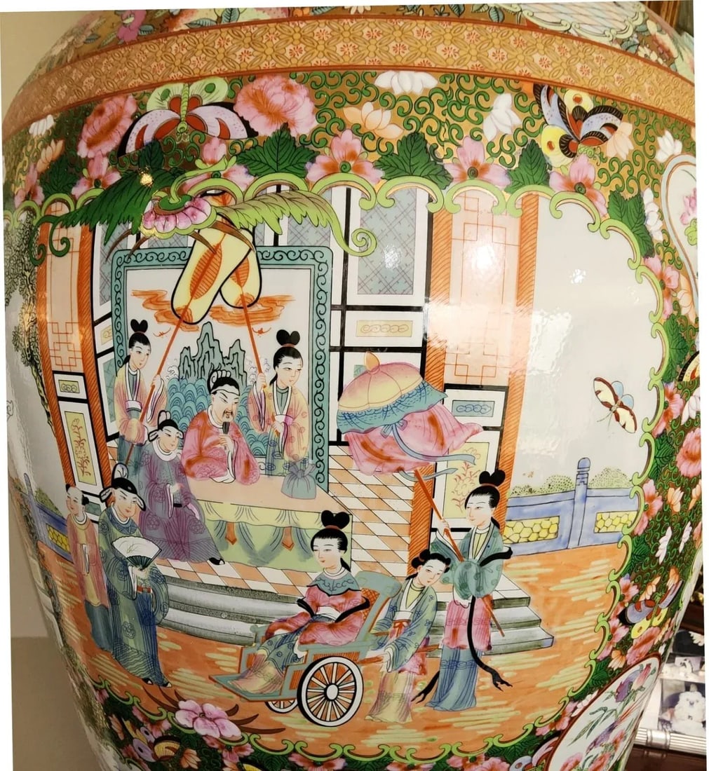 Pair of Monumental Mid-20th Century Chinese Famille Rose Palace Vases - 8