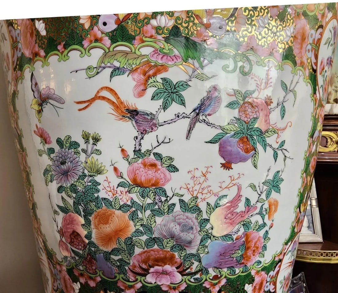 Pair of Monumental Mid-20th Century Chinese Famille Rose Palace Vases - 9