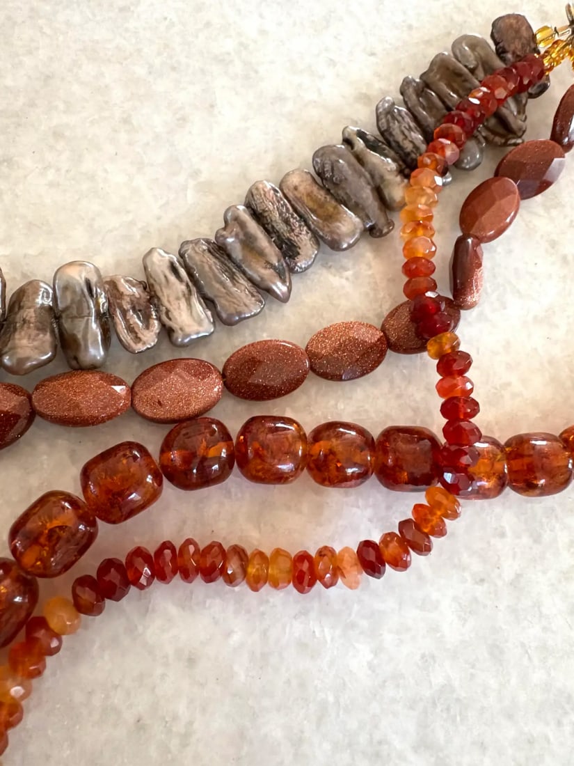 Vintage Multi-Strand Freshwater Pearl, Carnelian Amber, and Goldtone Beaded Necklace - 3