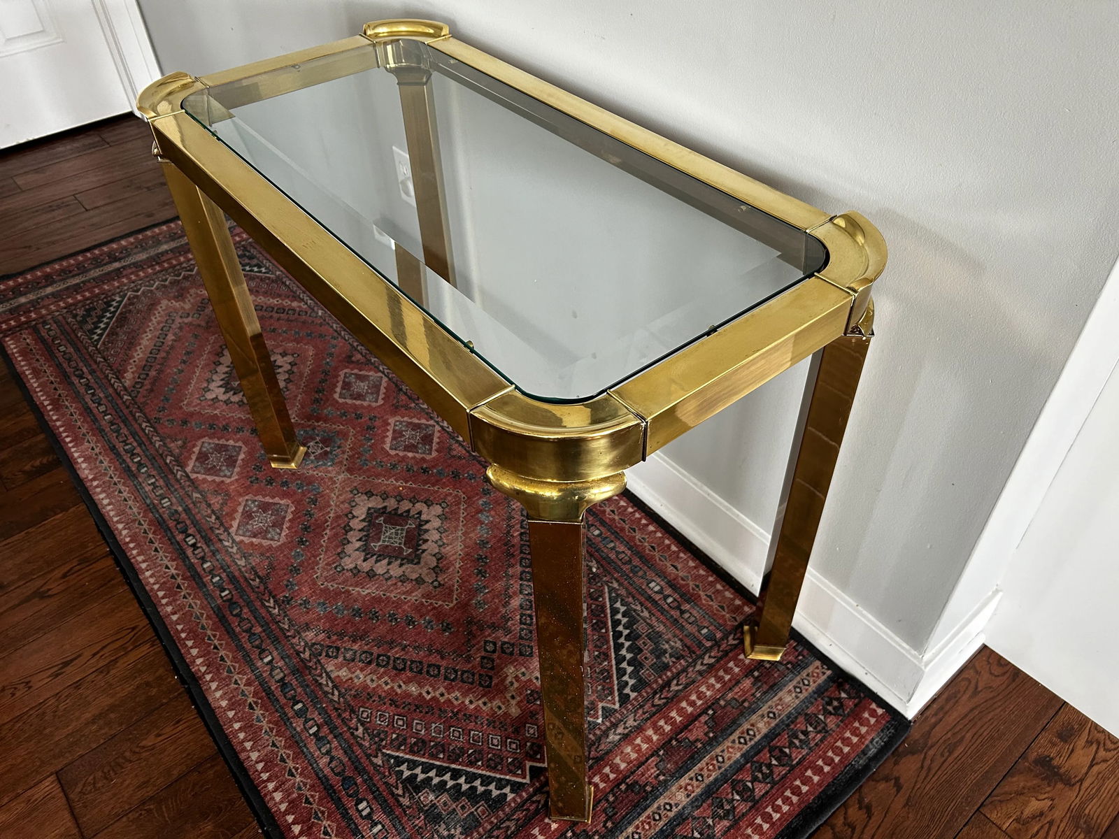 Vintage Solid Brass and Glass Console or Accent Table Attributed to Mastercraft - 10
