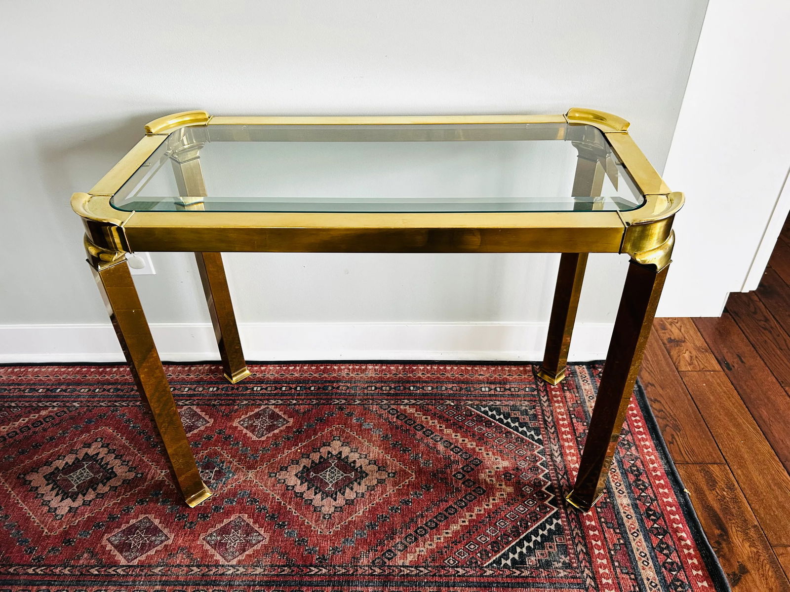 Vintage Solid Brass and Glass Console or Accent Table Attributed to Mastercraft - 11