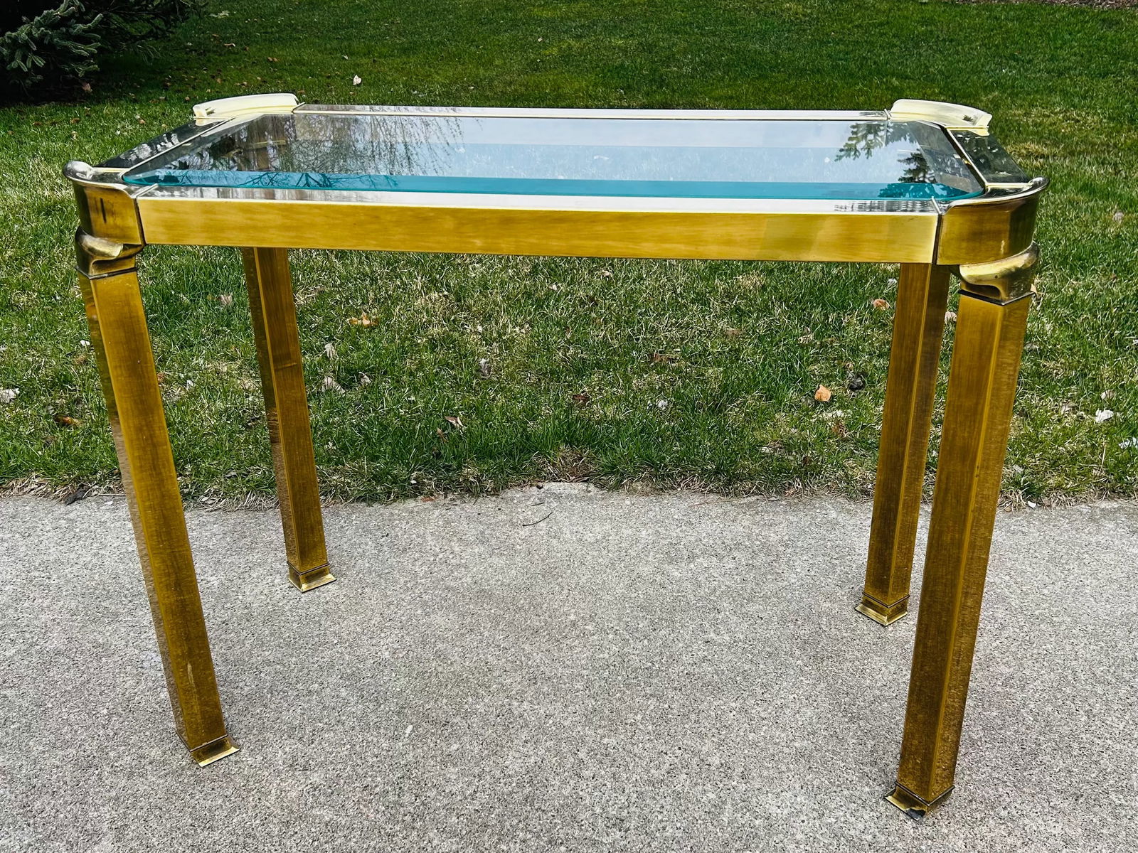 Vintage Solid Brass and Glass Console or Accent Table Attributed to Mastercraft - 2