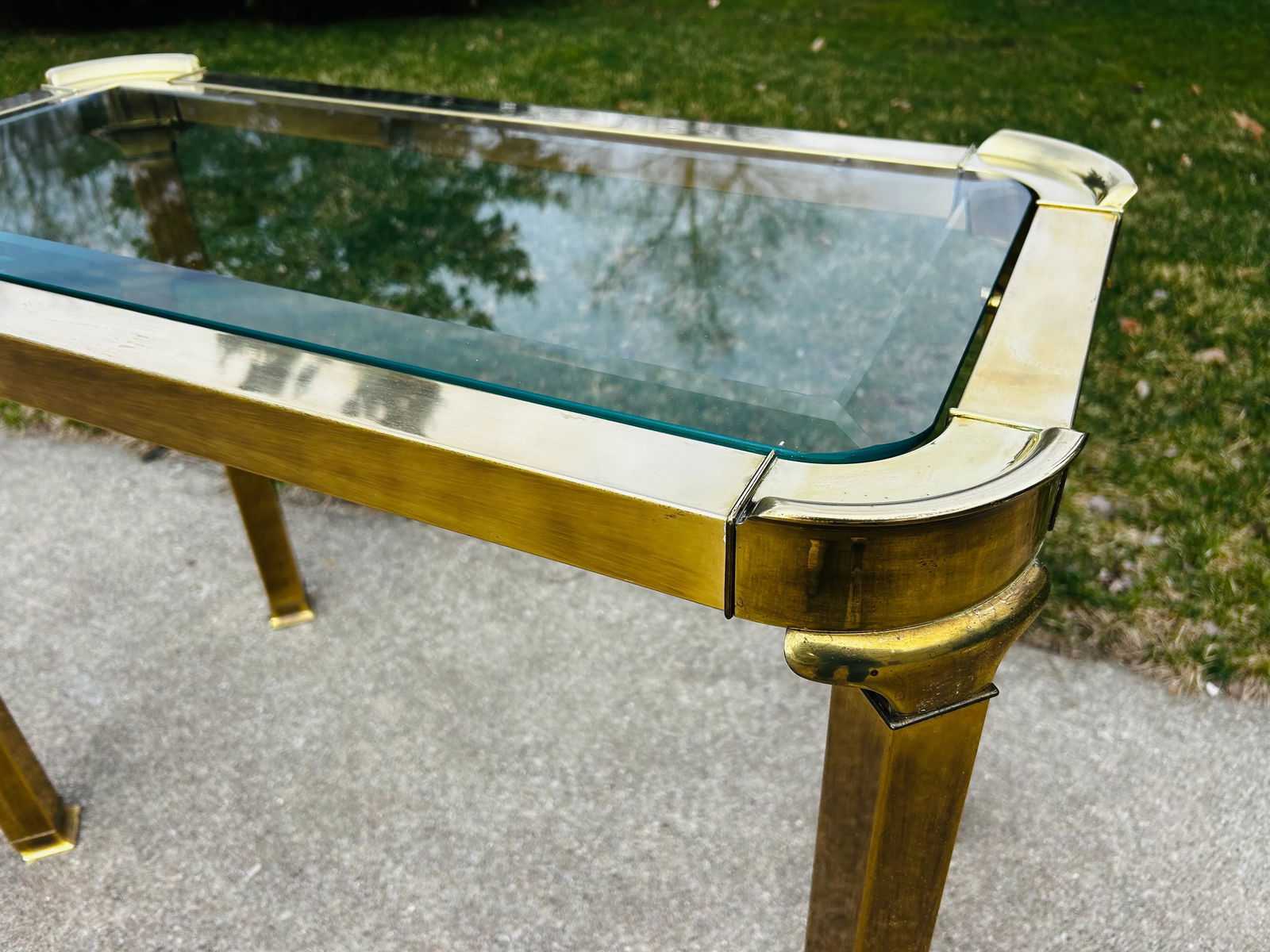 Vintage Solid Brass and Glass Console or Accent Table Attributed to Mastercraft - 3
