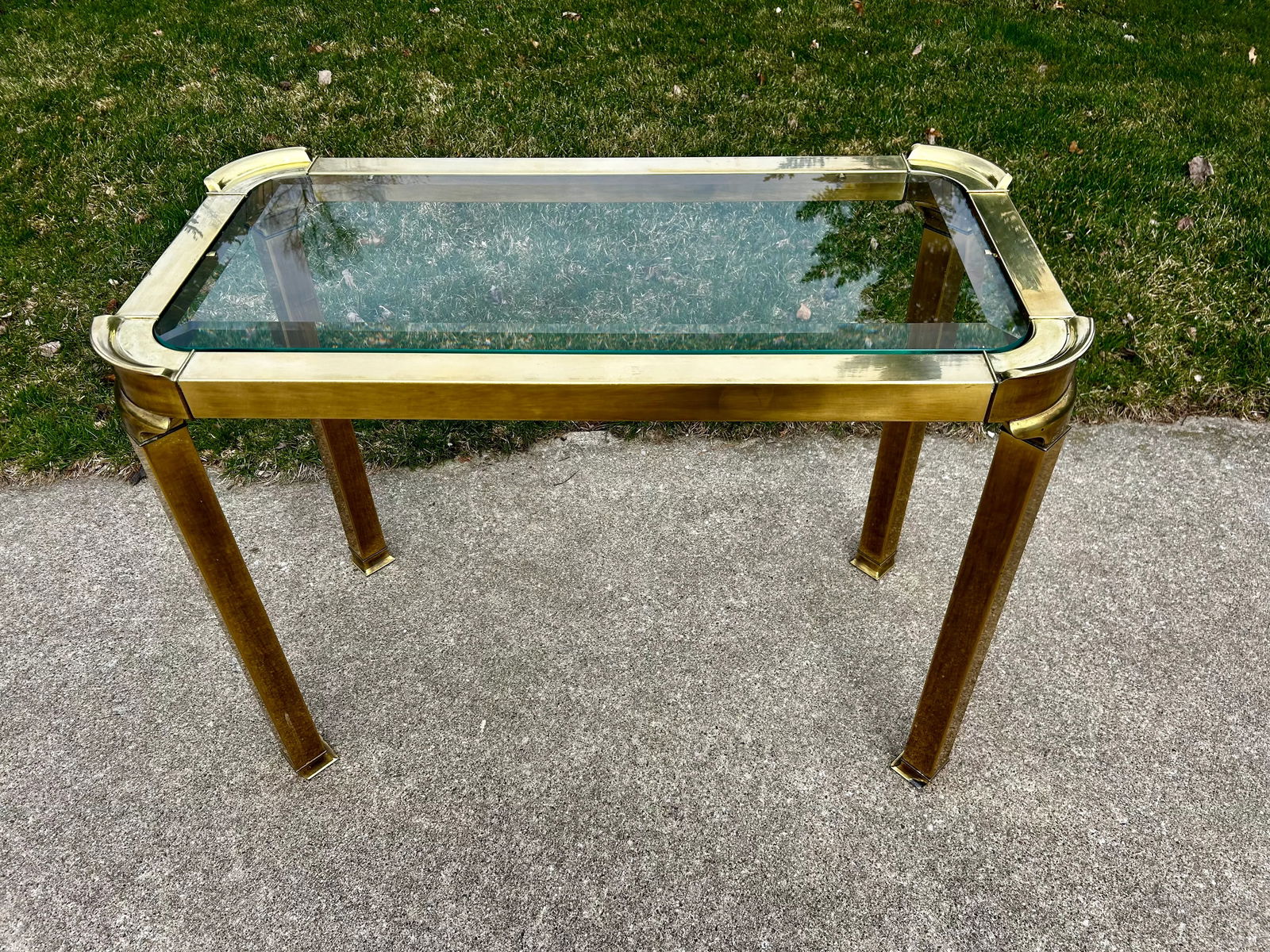Vintage Solid Brass and Glass Console or Accent Table Attributed to Mastercraft - 4
