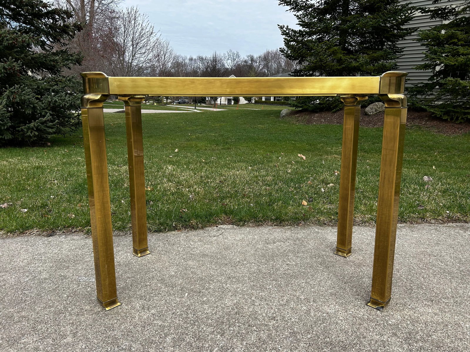 Vintage Solid Brass and Glass Console or Accent Table Attributed to Mastercraft - 6