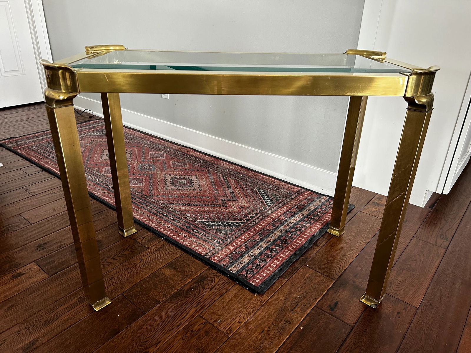 Vintage Solid Brass and Glass Console or Accent Table Attributed to Mastercraft - 8