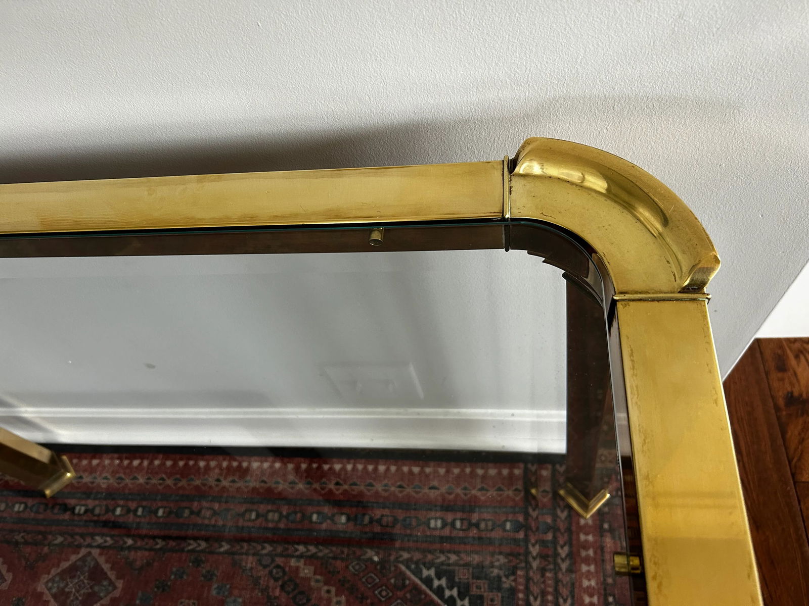 Vintage Solid Brass and Glass Console or Accent Table Attributed to Mastercraft - 9