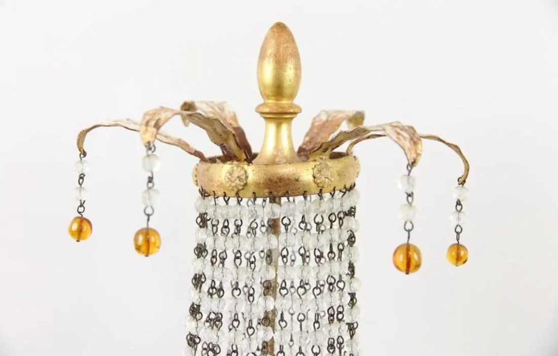 1950s French Empire Style Gold Gilt Wood Cascading Glass Crystals and Beads Table Centerpiece Chande - 2