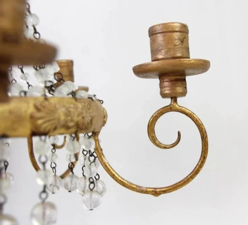 1950s French Empire Style Gold Gilt Wood Cascading Glass Crystals and Beads Table Centerpiece Chande - 3