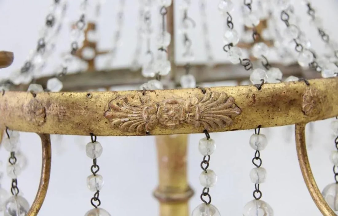 1950s French Empire Style Gold Gilt Wood Cascading Glass Crystals and Beads Table Centerpiece Chande - 5