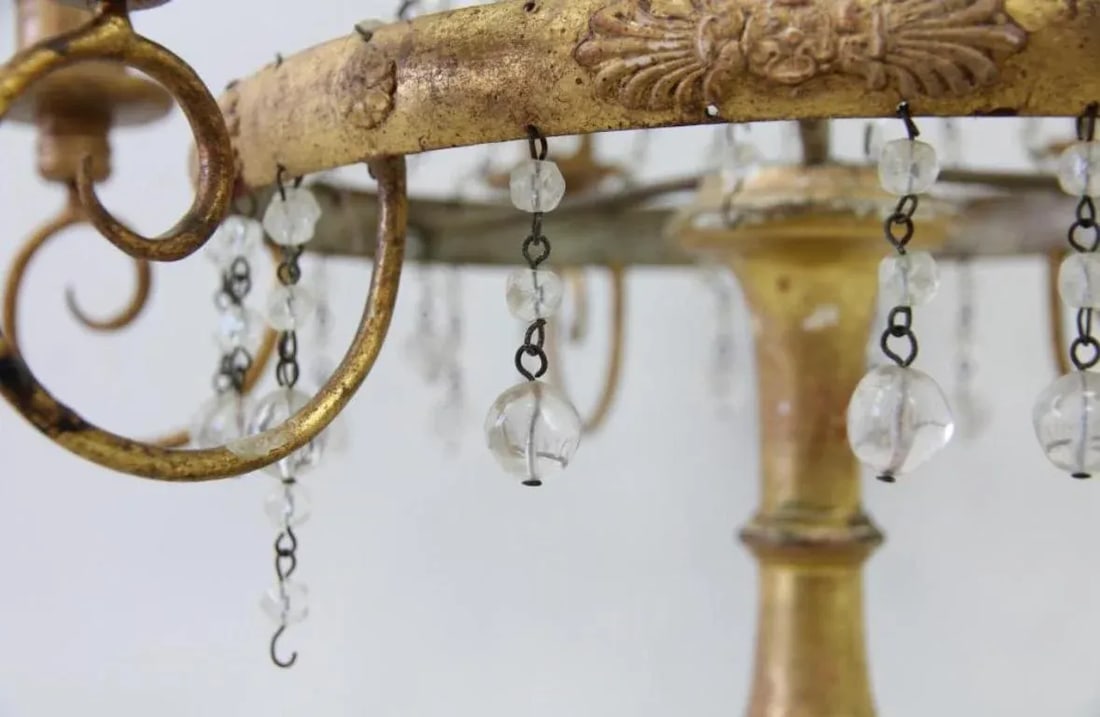 1950s French Empire Style Gold Gilt Wood Cascading Glass Crystals and Beads Table Centerpiece Chande - 7