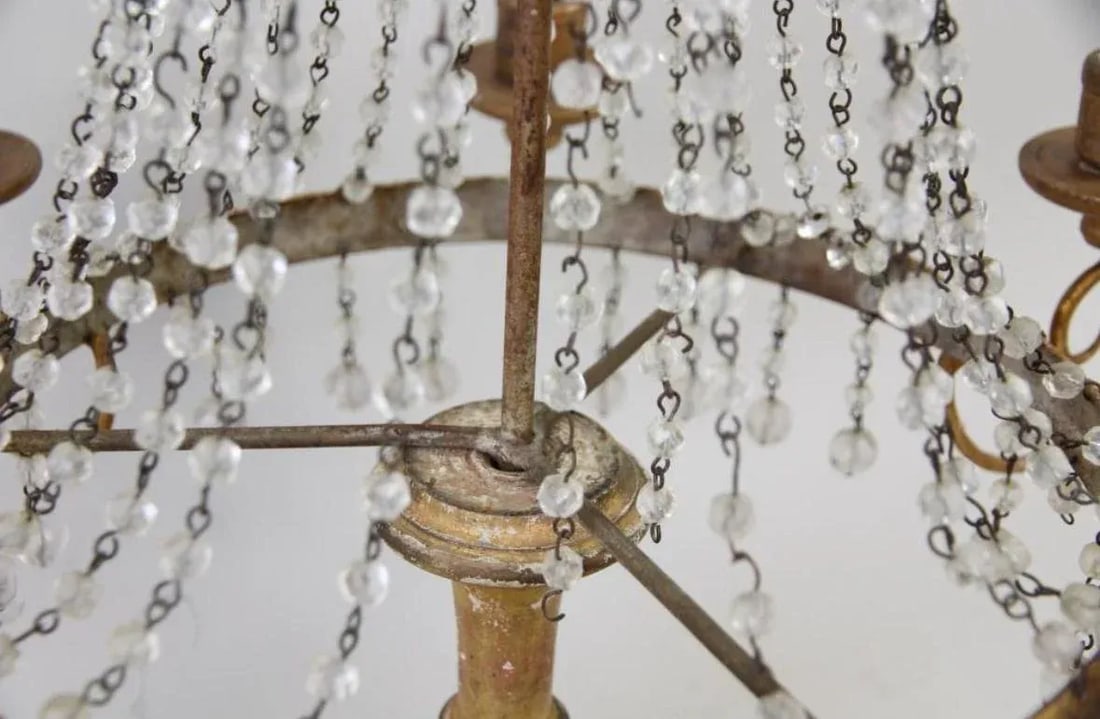 1950s French Empire Style Gold Gilt Wood Cascading Glass Crystals and Beads Table Centerpiece Chande - 8