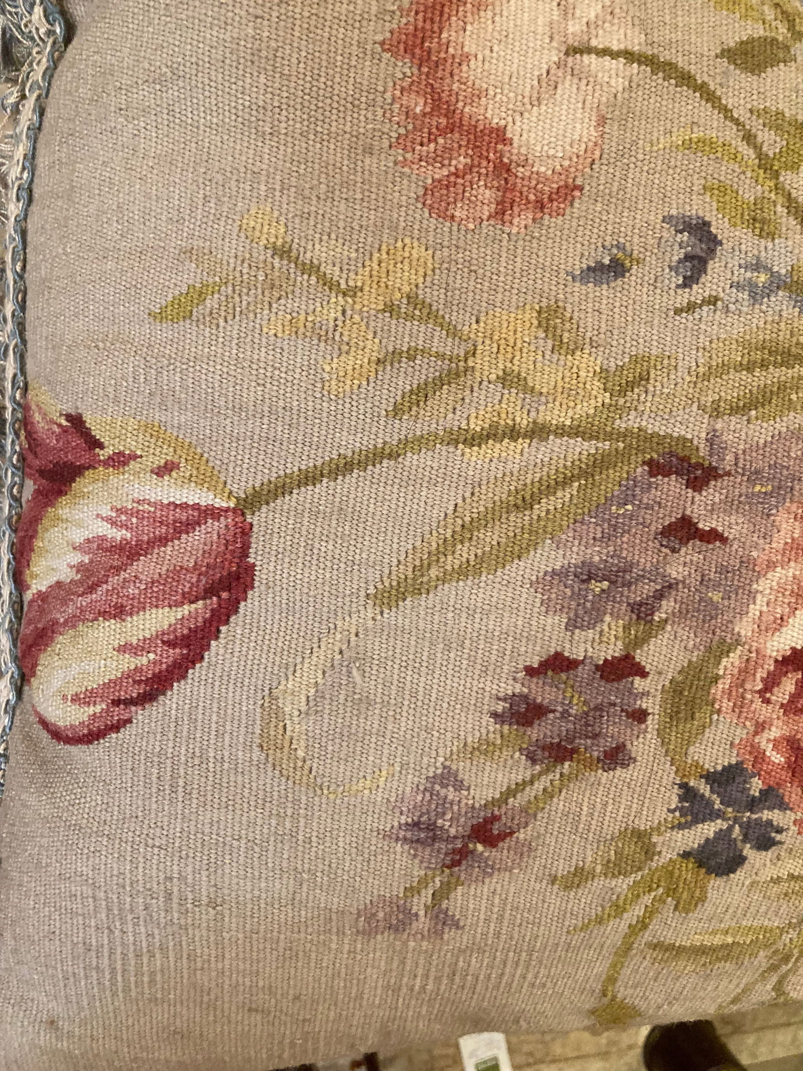 Floral Needlepoint & Velvet Pillows -a Pair - 9