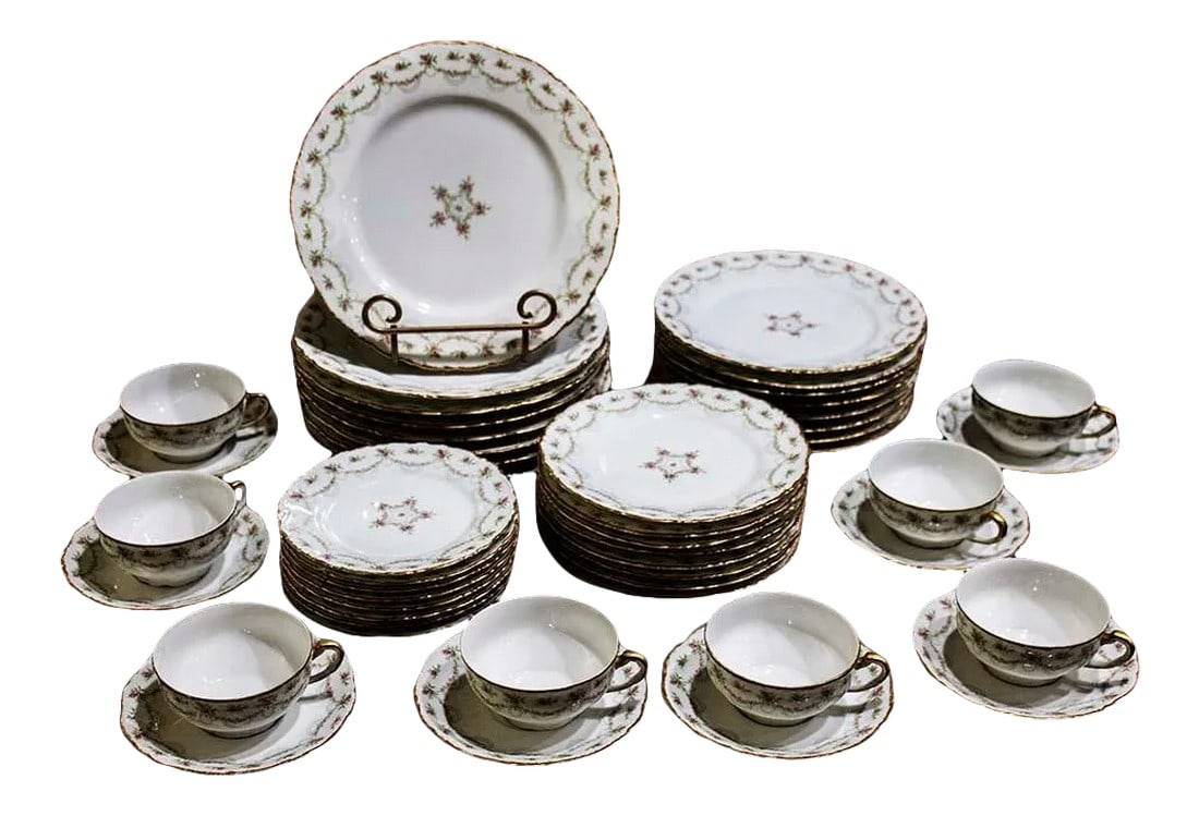 C. Ahrenfeldt Limoges France - China Service for 8: 48 piece set of French Depose' China by Limoges Charles Ahrenfeldt. This china is such a great find in terms of beauty and condition. It appears to have been stored away all these past years with no s