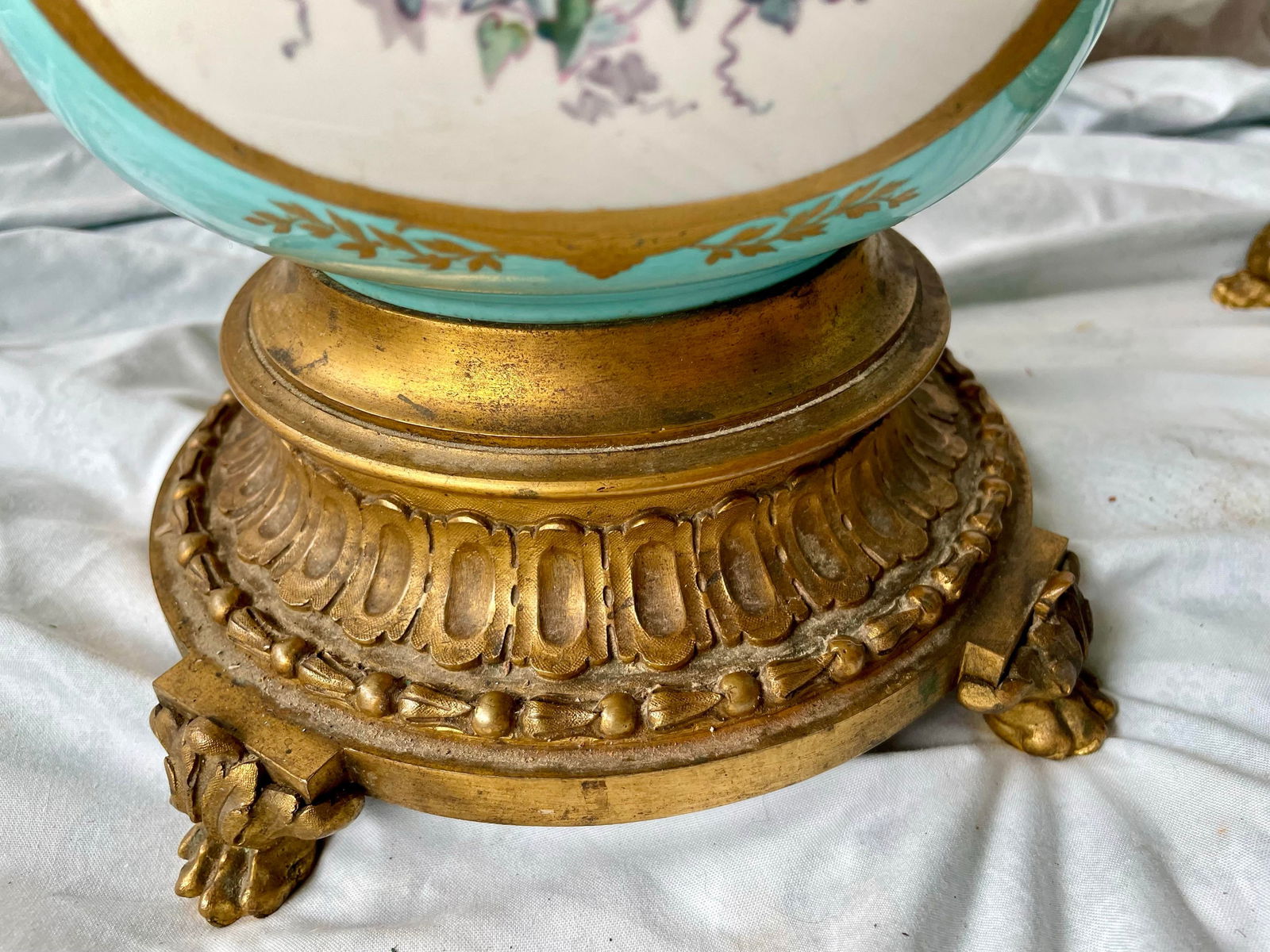 Early 20th Century Sevres Style Hand Painted Cherub Ceramic Gilt Metal Cache Pot a Pair - 9