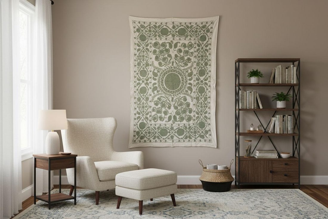 Sage Paisley Hand-Embroidered Suzani Throw - 2