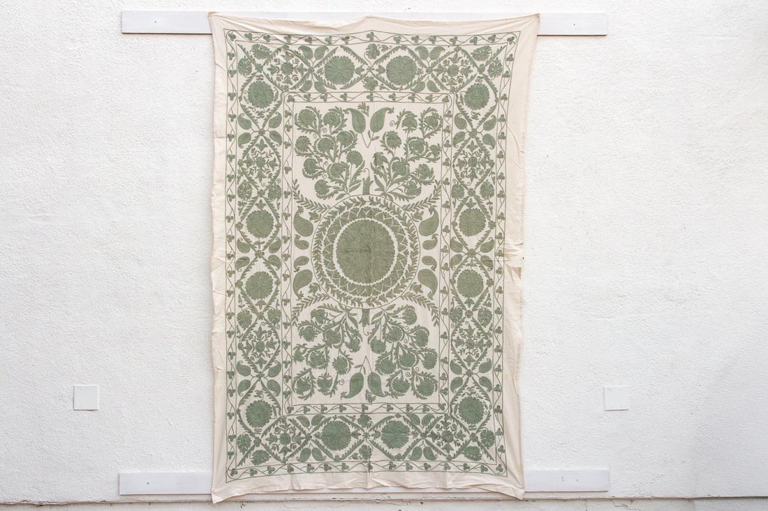 Sage Paisley Hand-Embroidered Suzani Throw - 9