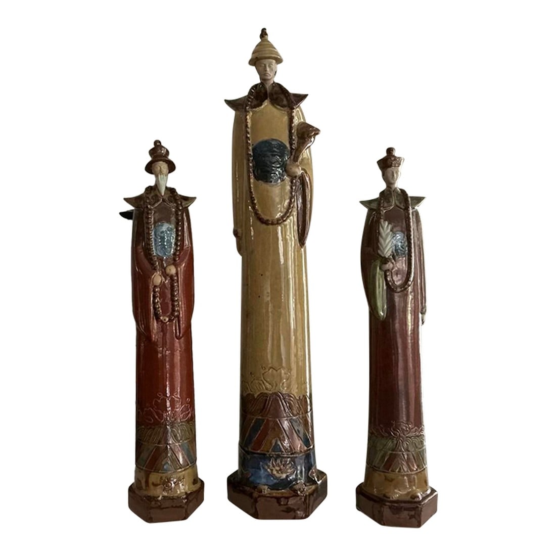 Set of Three Large Asian Pottery Statues (1 of 10)